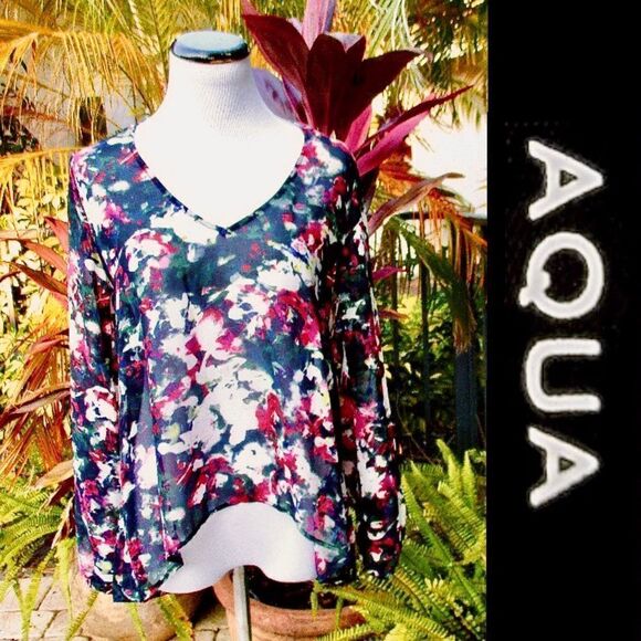 🍍3/$15🍍 Aqua Semi-Sheer Cutout Blouse - Picture 1 of 7